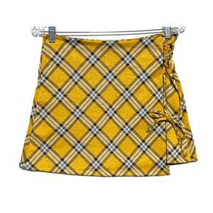 Madden NYC Side Lace Yellow Plaid Mini Skirt S School Girl Preppy Y2K Academia